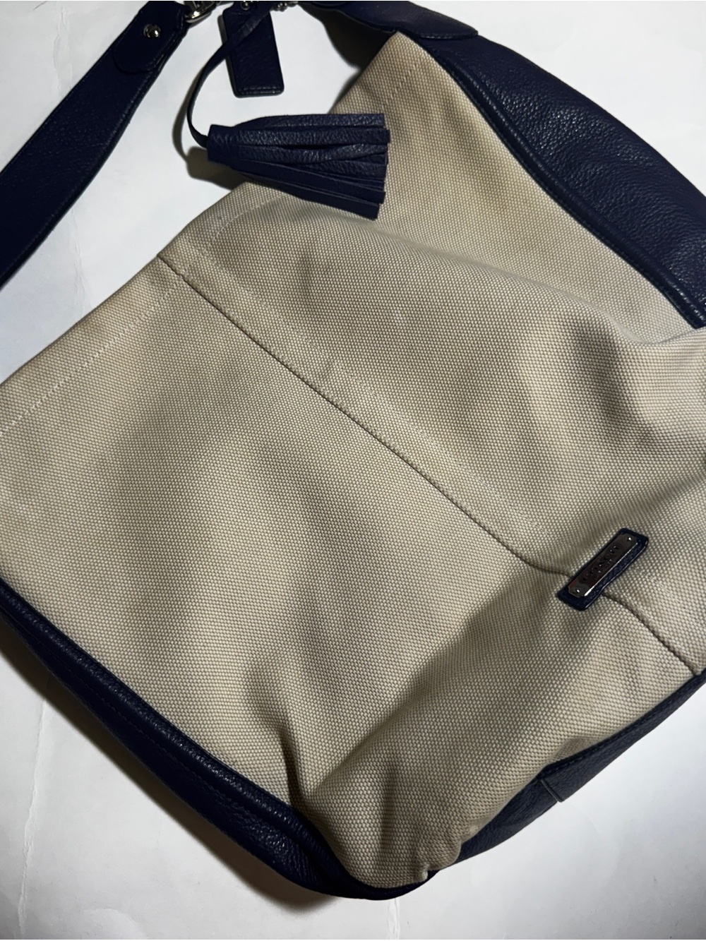 Coach Canvas and Leather Hobo Bag - Navy and Beige